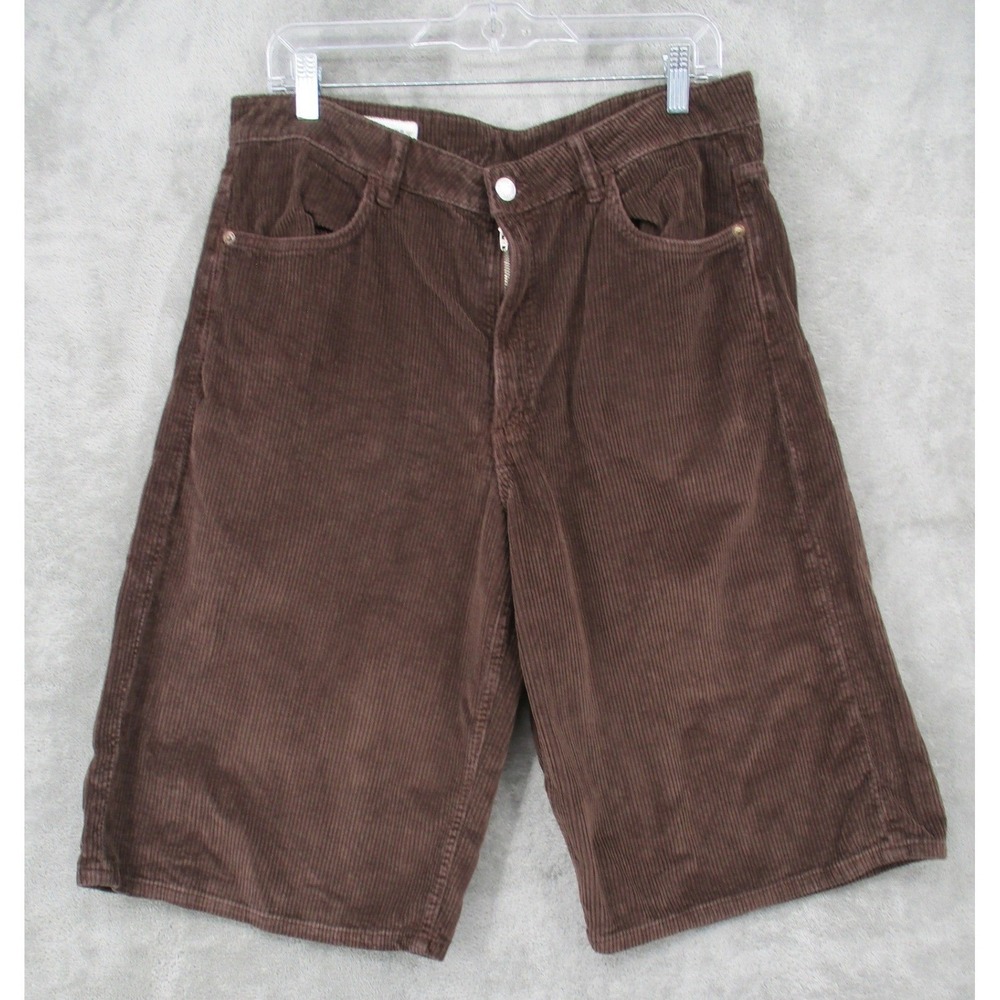 Zara Shiorts Womens 8 Corduroy Wide Leg Grunge Pockets Skater Brown Casual Zip
